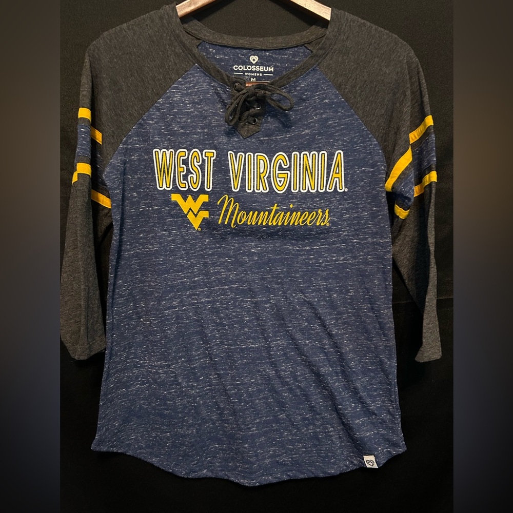 Colosseum Women's 3/4 Sleeve West Virginia Blue & Yellow Tie Front Shirt Size M